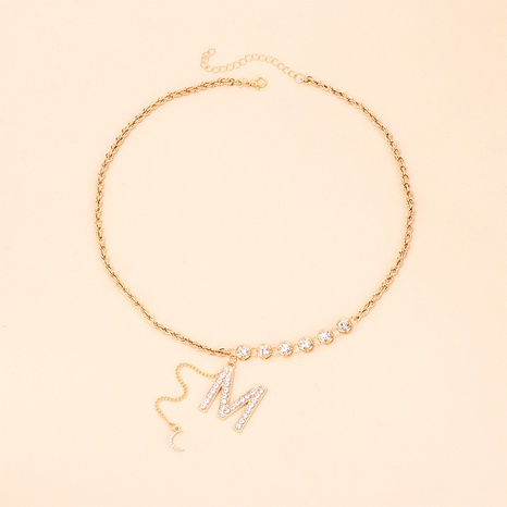 rhinestone geometric English letter pendant fashion niche tassel necklace NHRN601944's discount tags