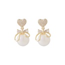 Korean style microset zircon peach heart bow pearl earring temperament copper earringspicture10