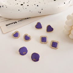 Korean style drop glaze purple heart shape earrings fashion geometric square alloy earrings