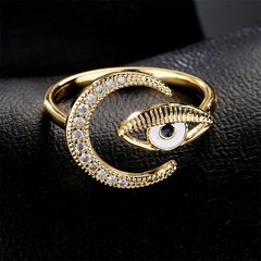 Fashion new copper drip oil eye moon zircon open ring