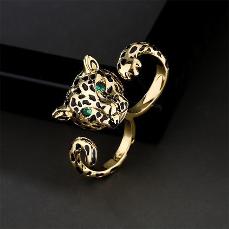 Moda personalidad leopardo oro anillo de dos dedos apertura anillos de cobre ajustables al por mayor's discount tags