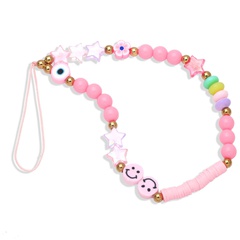 Mobile phone chain lanyard pink soft pottery DIY mobile phone chain wholesale