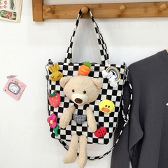 new trendy winter fashion hand-held one-shoulder cartoon doll canvas bucket bag