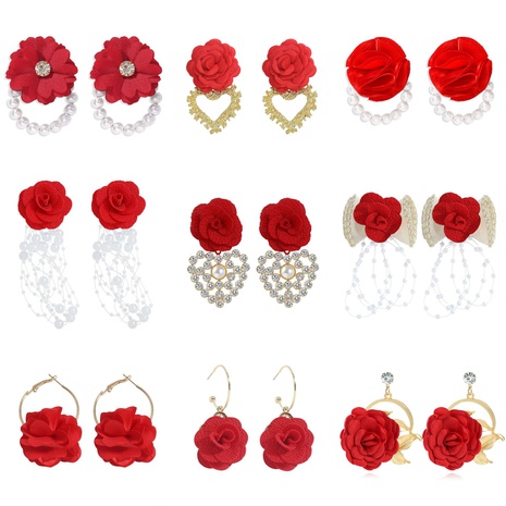 Boucles d'oreilles pompons ethniques festifs en tissu de fleurs du Nouvel An chinois NHJQ602324's discount tags