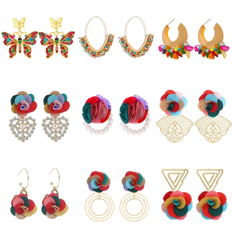 color series earrings handmade fabric flower earrings butterfly flower ethnic style decorative earrings's discount tags