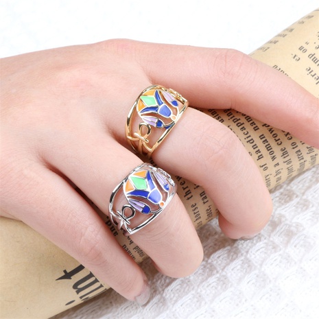 European and American new oil drop flower ring female fashion personality copper open ring's discount tags