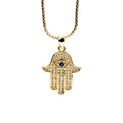 Fatima Devil's Eye Zircon Pendant Simple Copper Chain Necklace