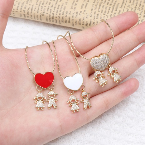 copper zircon necklace love-shaped drop oil pendant collarbone chain's discount tags