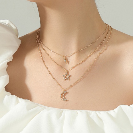 Mode einfache geschichtete Stern-Mond-Blitz-Halskette Französische Schlüsselbeinkette's discount tags