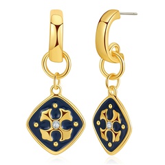 spring new retro oil drop earrings geometric square pendant hand-painted craft alloy earrings