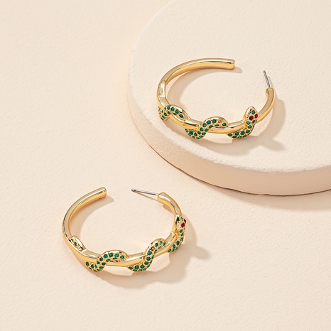European green diamond zodiac snake circle earrings retro ear jewelry's discount tags
