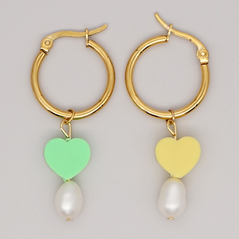 bohemia handmade cute love freshwater pearl stainless steel earrings