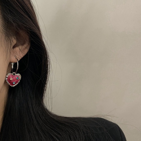 Pink love diamond niche sweet niche cute earrings tide's discount tags