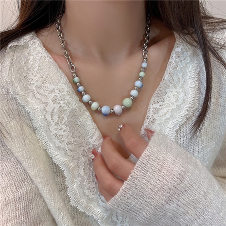 Spring dimensional gradient gravel texture ceramic bead necklace's discount tags