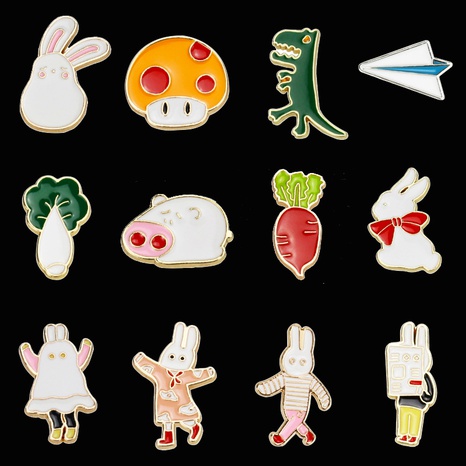 Cute cartoon rabbit animal vegetable dripping oil alloy brooch's discount tags