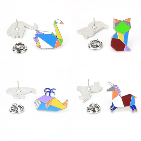 cartoon creative geometric lines colorful animal cat little swan alloy dripping oil brooch's discount tags