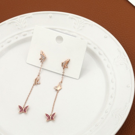 Simple classic butterfly purple zircon copper slim earrings NHIK620381's discount tags