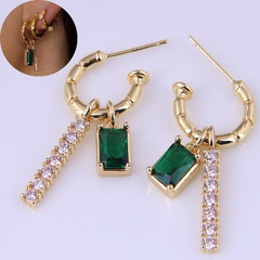 European and American fashion C-shaped diamond green copper zircon earrings