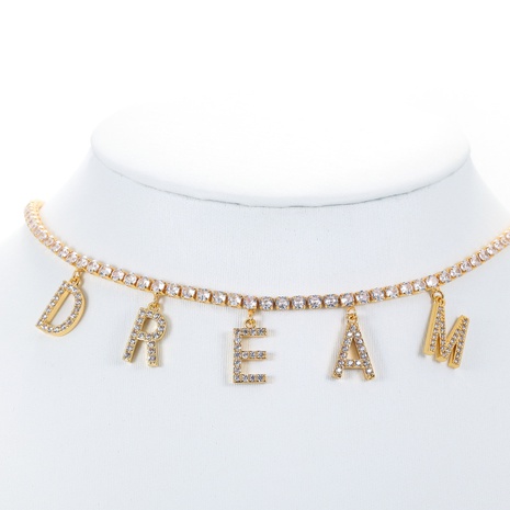 fashion large letter DREAM pendant necklace diamond clavicle chain NHWG601523's discount tags