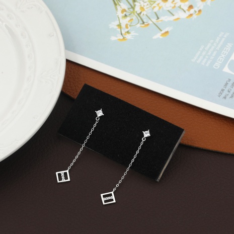 fashion copper zircon square long drop earrings NHIK616800's discount tags