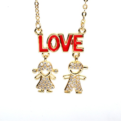 copper diamond fashion pendant love letter drip oil pendant necklace NHPY602352's discount tags