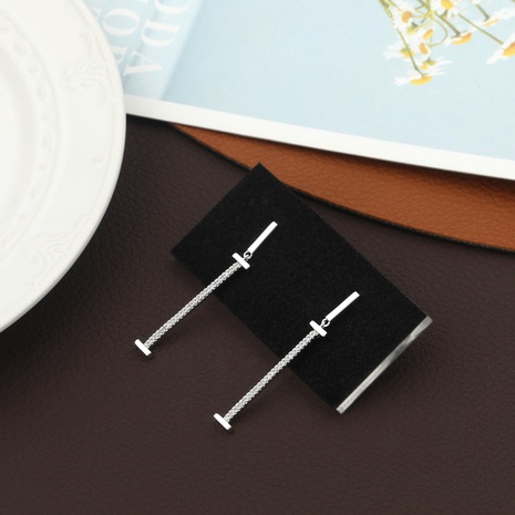 Light luxury simple copper diamond long stick stud earrings NHIK616797's discount tags