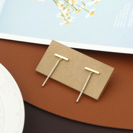 Simple fashion T-shaped copper zircon stud earrings NHIK616796's discount tags
