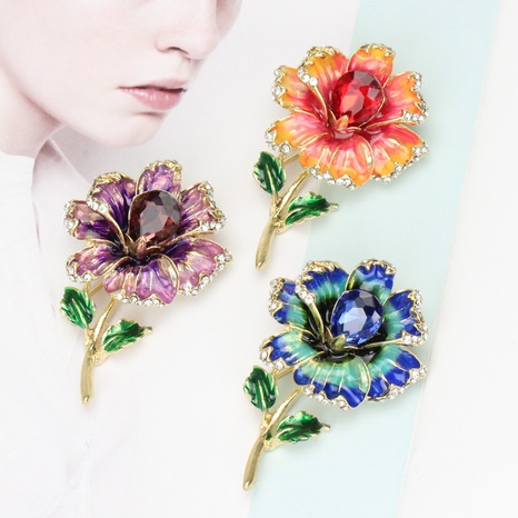 Alloy diamond drop oil flower brooch female retro collar pin's discount tags