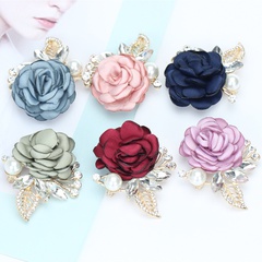 Fashion Handmade Corsage Fabric Flower Lace Pearl Brooch Pin
