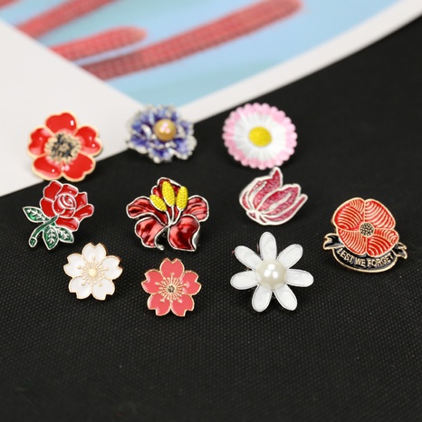 cherry blossom small red flower pearl painting oil brooch badge collar pin's discount tags
