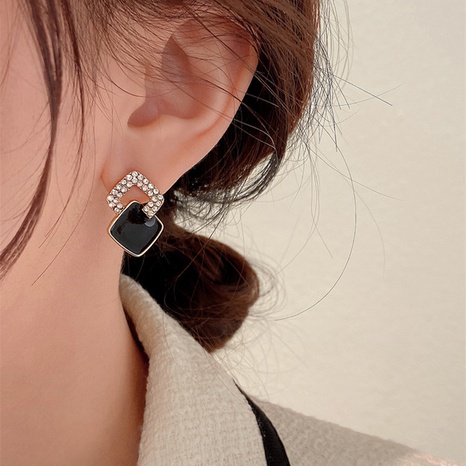fashion black square earrings female autumn and winter diamond earrings wholesale's discount tags