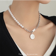 Light luxury design pearl stitching necklace hip-hop niche collarbone chain