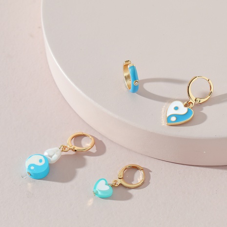 fashion jewelry oil drop ear clip heart tai chi unilateral asymmetric earrings's discount tags
