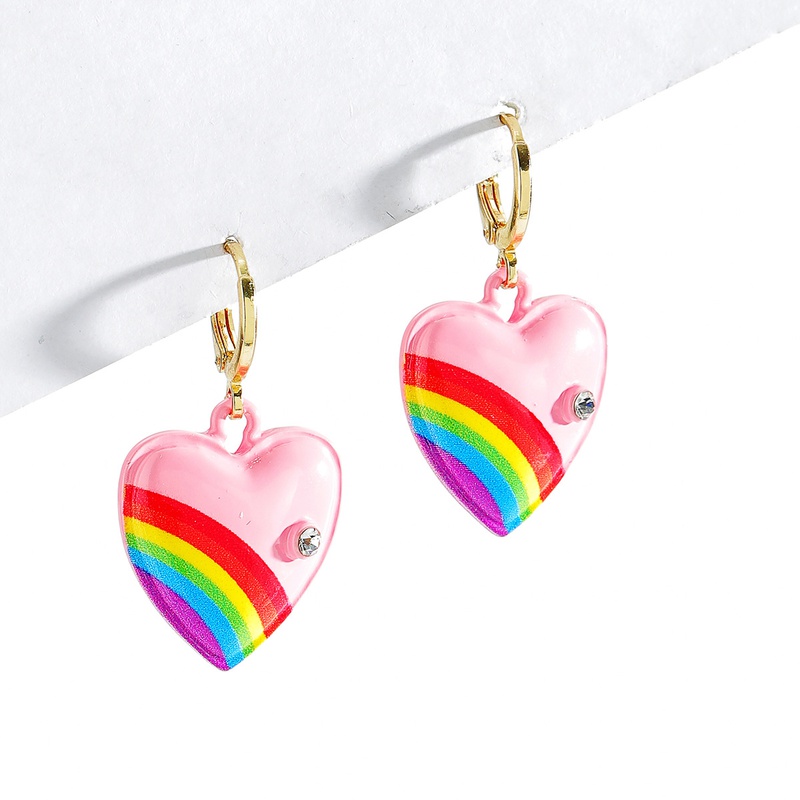fashion jewelry rainbow drip oil heartshaped alloy earrings wholesale