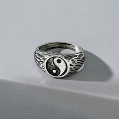 simple fashion jewelry black white retro yin and yang alloy ring
