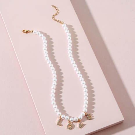 Qingdao Daiwei European and American INS jewelry LOVE letter pearl beaded necklace NHLU603180's discount tags