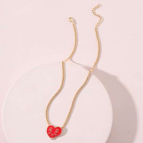 fashion jewelry dripping oil heart-shaped face metal chain alloy necklace NHLU603195's discount tags