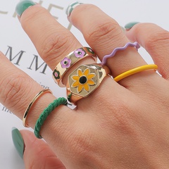 Qingdao European and American fashion jewelry colorful drop oil sunflower flower ring