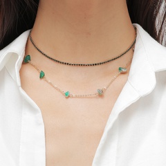 bijoux de mode simple collier en alliage de chaîne de cristal de pierre à double couche