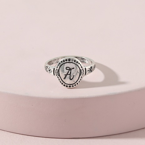 Qingdao European and American fashion jewelry vintage engraving letter ring NHLU603196's discount tags