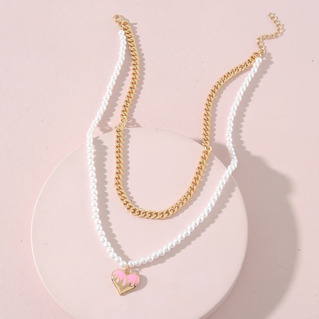 fashion jewelry double-layer metal pearl heart-shaped pendant necklace NHLU603192's discount tags