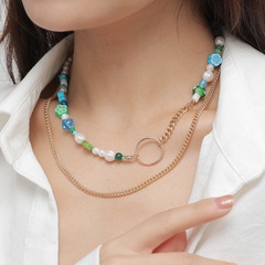 fashion jewelry double-layer string pearl flower mushroom glass metal chain