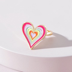 European and American fashion jewelry multi-layer dripping oil color peach heart ring