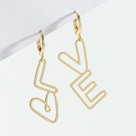fashion creative ear jewelry gold color letter LOVE asymmetric earrings alloy earrings NHLU603282's discount tags