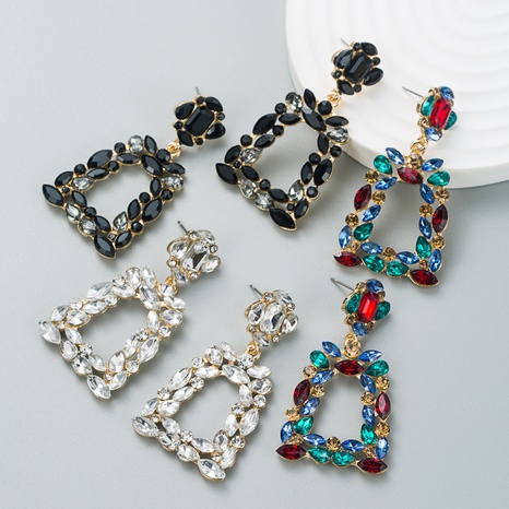 fashion vintage exaggerated color rhinestone geometric retro earrings's discount tags