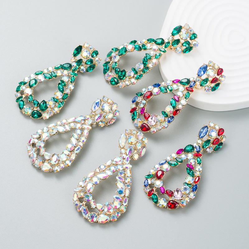 fashion new alloy rhinestone colored glass exaggerated earrings wholesale