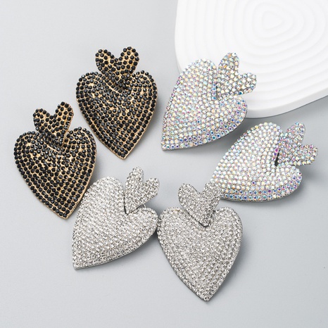 fashion bohemian retro full rhinestone heart-shaped earrings wholesale's discount tags