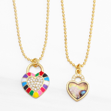 fashion rainbow heart-shaped inlaid zircon pendant trend retro copper collarbone chain NHAS603311's discount tags