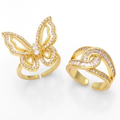 fashion inlaid zircon hollow butterfly simple ring adjustable open copper ring