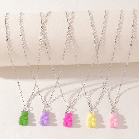 Korean simple bohemian style cute colorful resin bear set children's necklace NHNU603326's discount tags